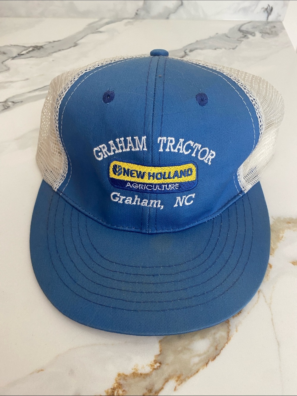 New Holland Agriculture Graham Tractor Blue Mesh Snapback Hat